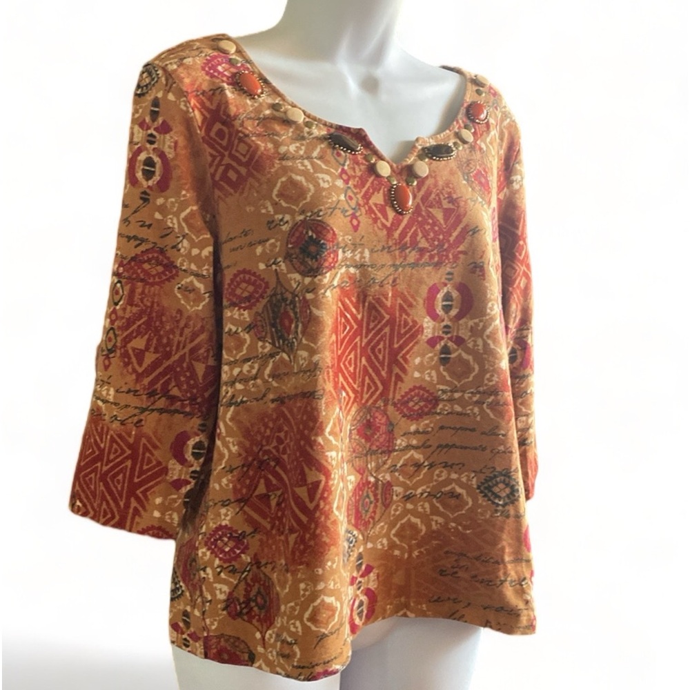 Ruby Rd. Petite Embellished V-Neck Size PXL 3/4 sleeve top
